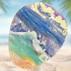 Ocean Abstract Resin Art Egg Shaped Serving Piece